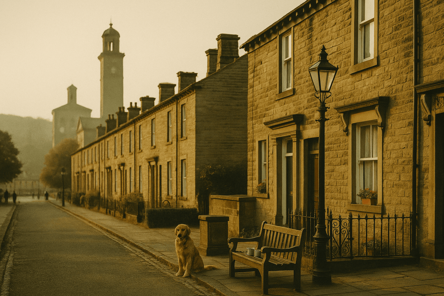 Stone terraced houses with chimneys