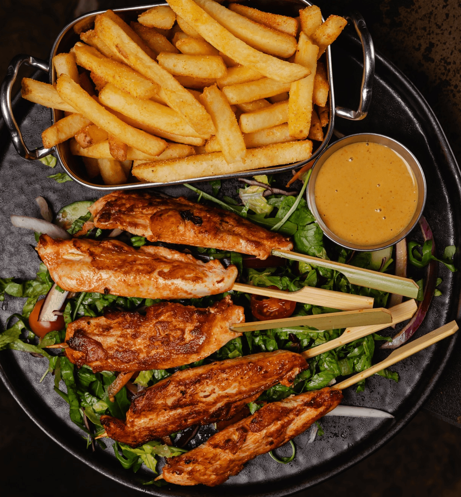 Sharing platter with fries and dip at Rumpus Burger Saltaire