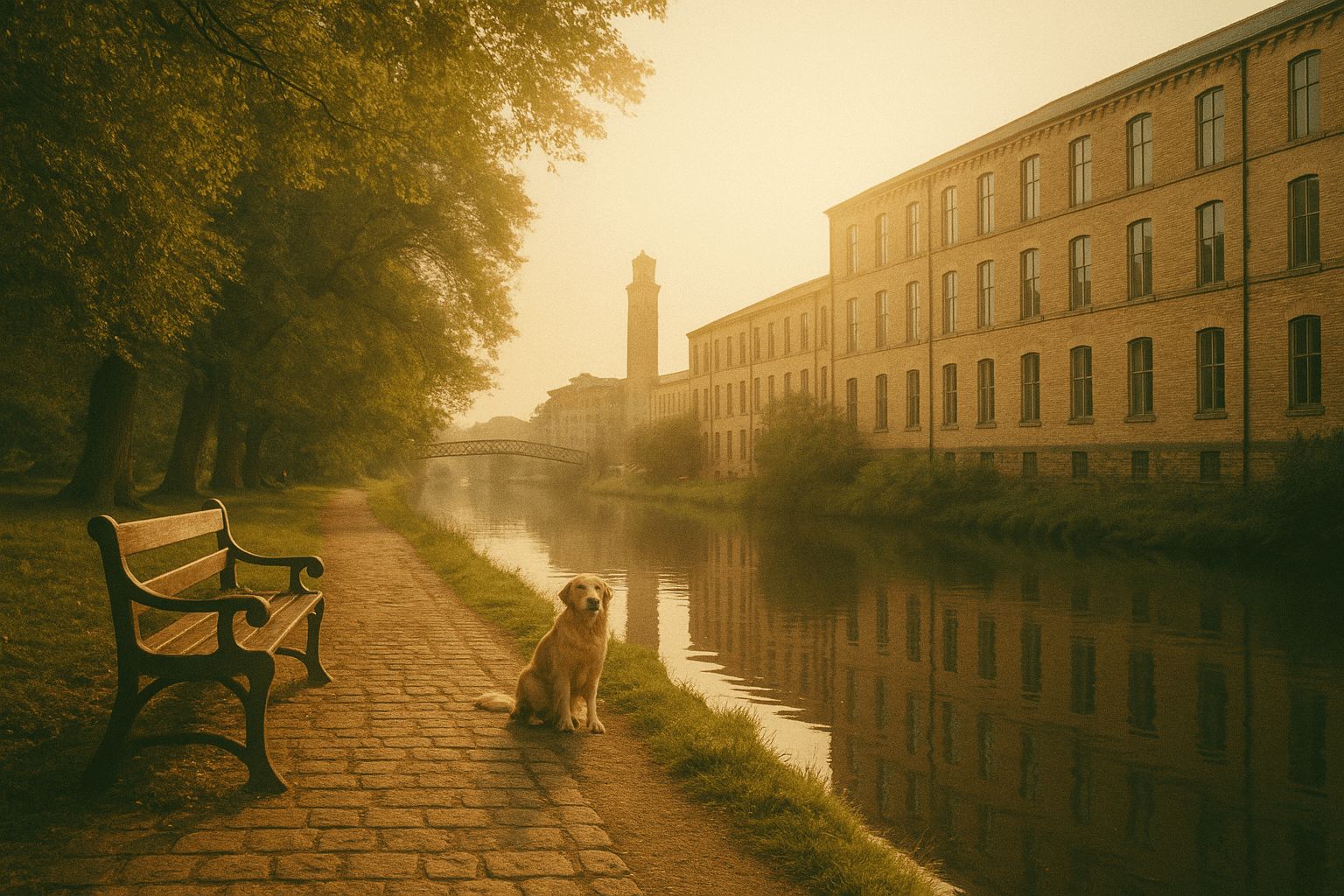 Historic mill buildings and canal at Saltaire